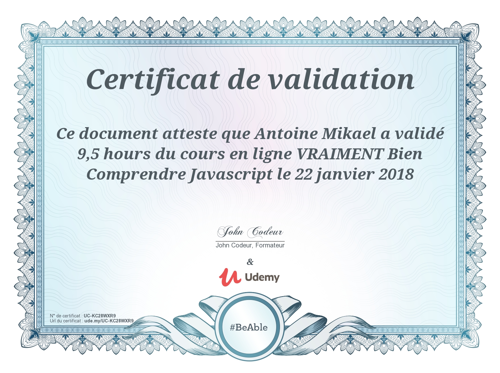 certificat JS