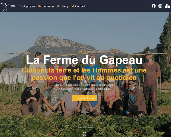 capture d'écran du site du maraichage de l'association Ferme du Gapeau