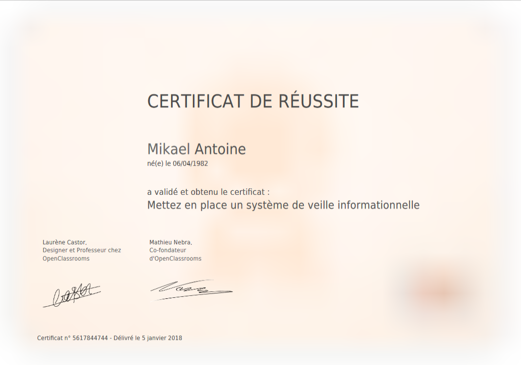 certificat veille info