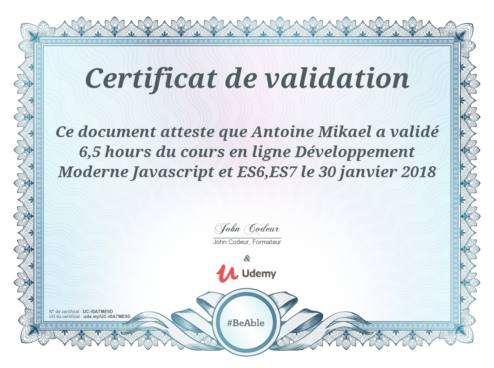 certificat JS